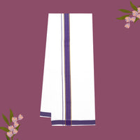 White with Purple  - The very thin stripes running alongside it appear to be gold Fancy Border Single Layer Cotton Men’s Dhoti