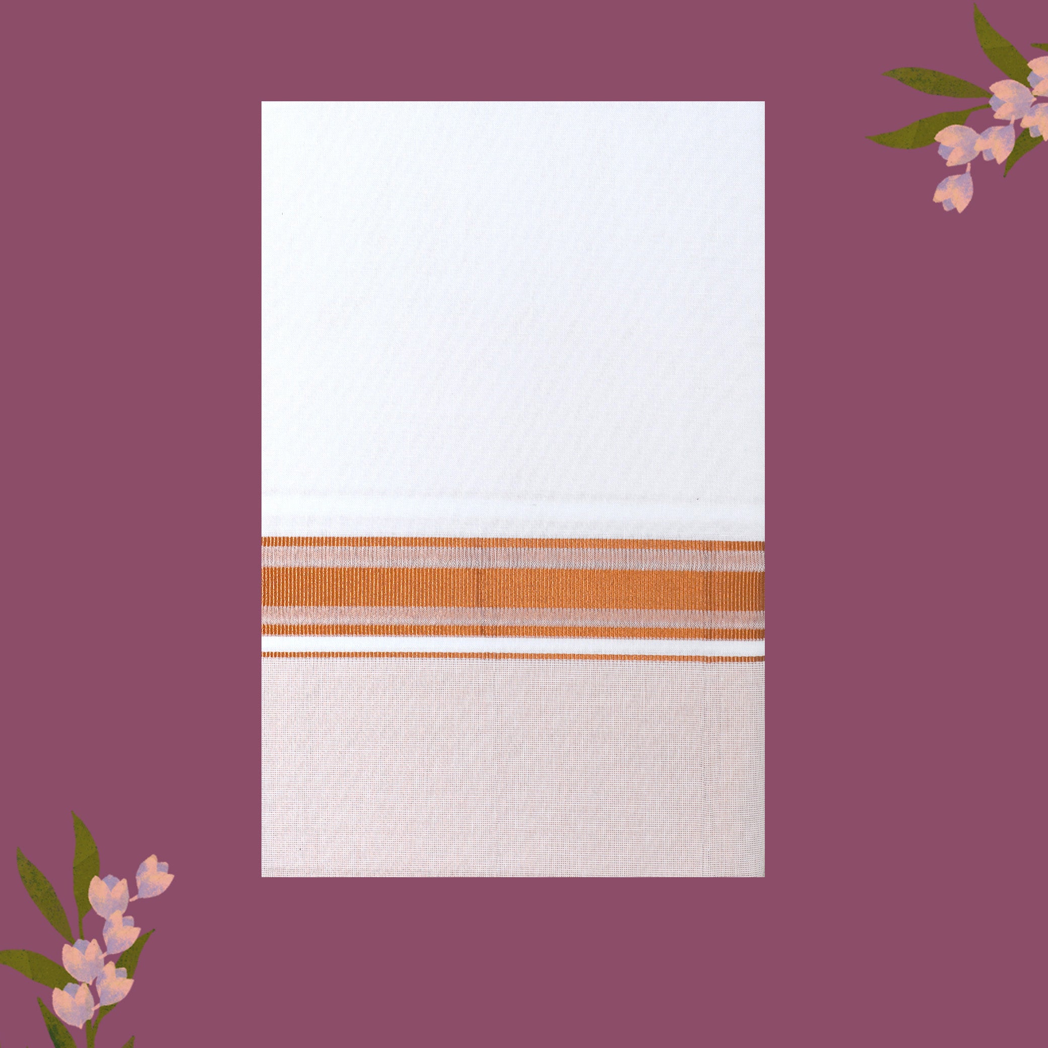 White with Orange And Gold Jari Border Single Layer Cotton Men’s Dhoti