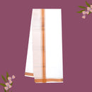 White with Orange And Gold Jari Border Single Layer Cotton Men’s Dhoti