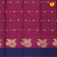 Purple with Blue Pure Bengal Cotton Saree without Blouse