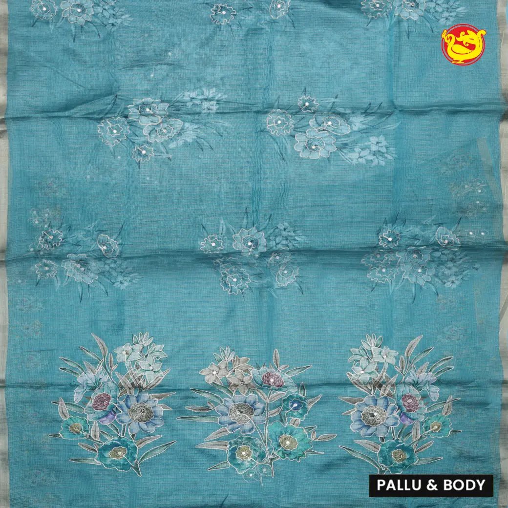 Teal blue with Kota Silk Saree - Thenianantham