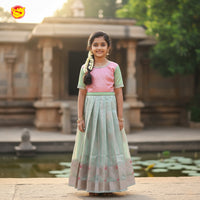 Light pink with Light green Girls Branded Readymade Pattu Pavadai