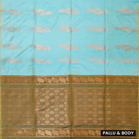 Sky Blue with Green Soft Silk Saree
