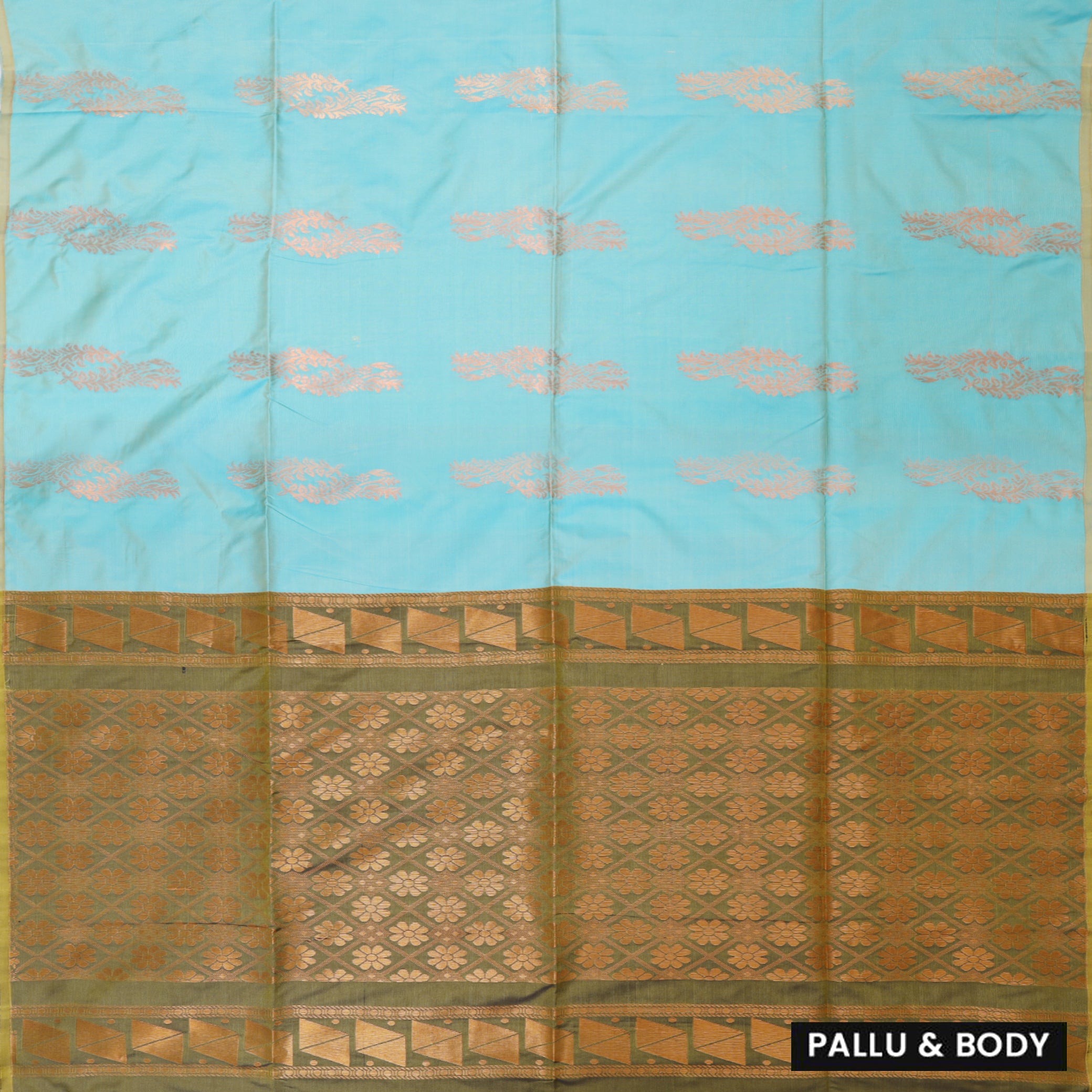 Sky Blue with Green Soft Silk Saree