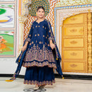 Blue Ladies Branded Readymade Sharara Set