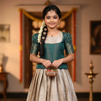 Ramar Green With Half White Girls Branded Readymade Pattu Pavadai