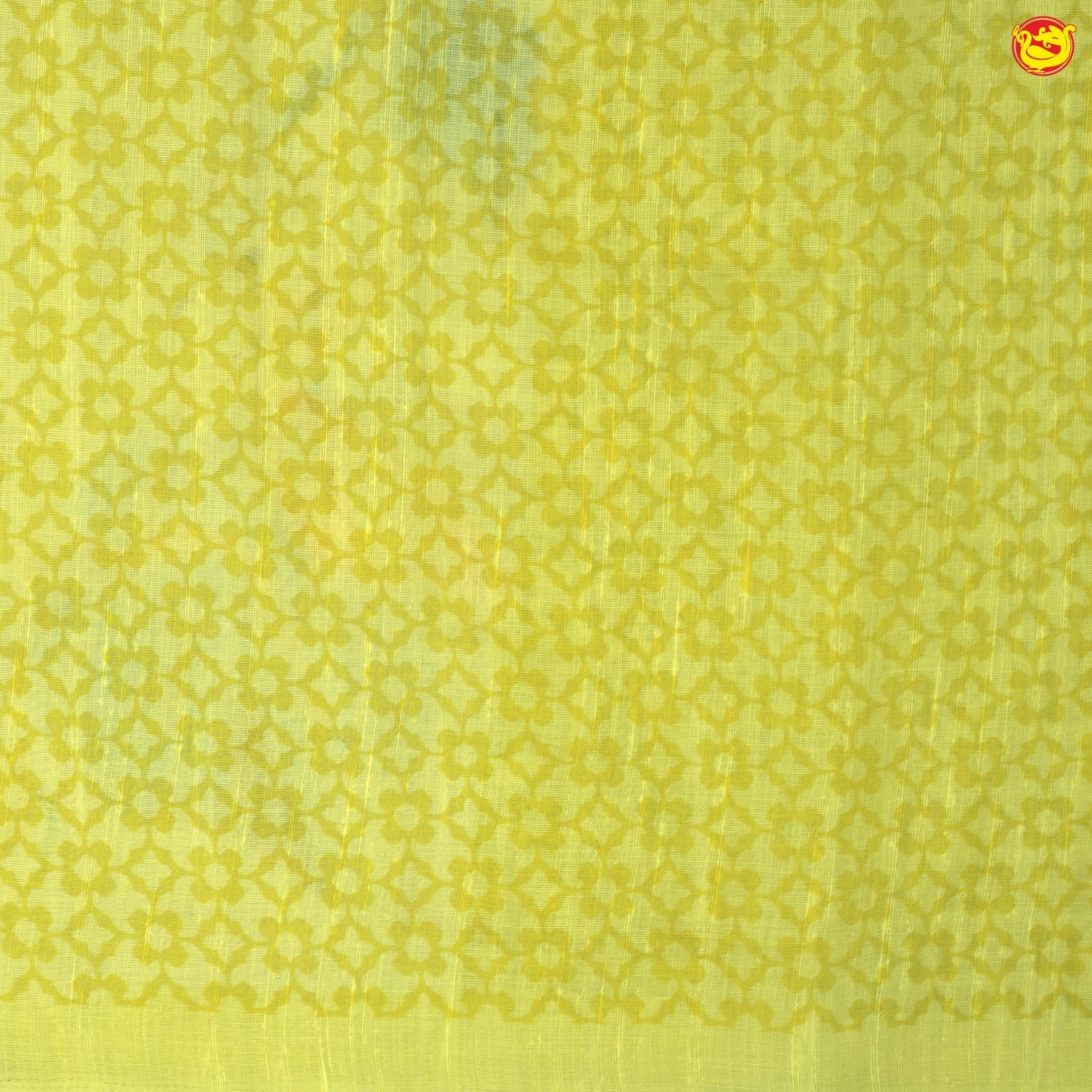 Light Yellow With Half White Floral Digital Print Linen Cotton Saree - Thenianantham