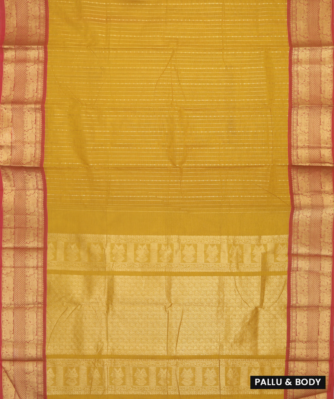 Mustard Yellow With Red Premium Quality Pure Cotton Saree