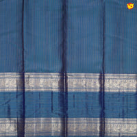 Peacock Blue With Stripes Motifs Gold Zari Peacock and Stripes Long Border Pure Kanjivaram Wedding Silk Saree - Thenianantham