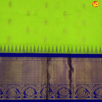 Pears Green and Blue With Gold Zari Floral Buttas Pure Silk Cotton Saree - Thenianantham