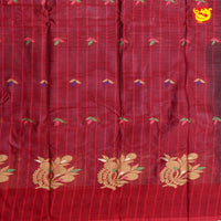 Greyish blue colour with Red  Pure Bengal Cotton Saree without Blouse