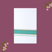 White with Turquoise   - The very thin stripes running alongside it appear to be gold Fancy Border Single Layer Cotton Men’s Dhoti