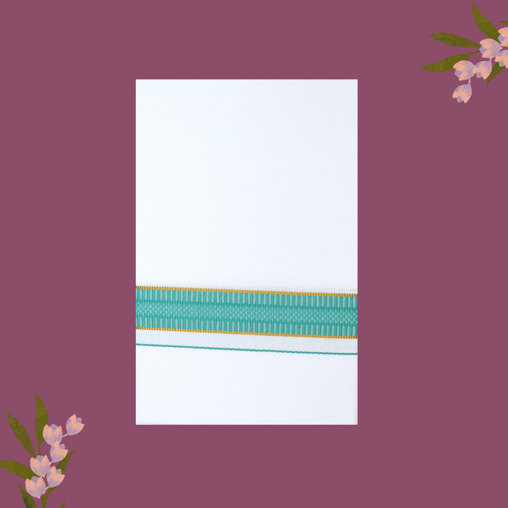 White with Turquoise   - The very thin stripes running alongside it appear to be gold Fancy Border Single Layer Cotton Men’s Dhoti