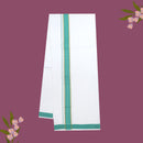 White with Turquoise   - The very thin stripes running alongside it appear to be gold Fancy Border Single Layer Cotton Men’s Dhoti