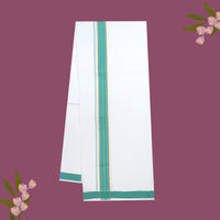 White with Turquoise   - The very thin stripes running alongside it appear to be gold Fancy Border Single Layer Cotton Men’s Dhoti