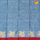 Greyish blue colour with Red  Pure Bengal Cotton Saree without Blouse