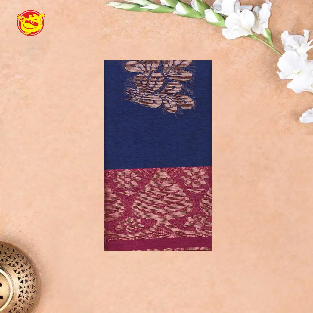 Navy blue With Magenta Kalyani Cotton Saree