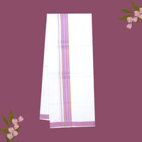 White with Light Purple   - The very thin stripes running alongside it appear to be gold Fancy Border Single Layer Cotton Men’s Dhoti