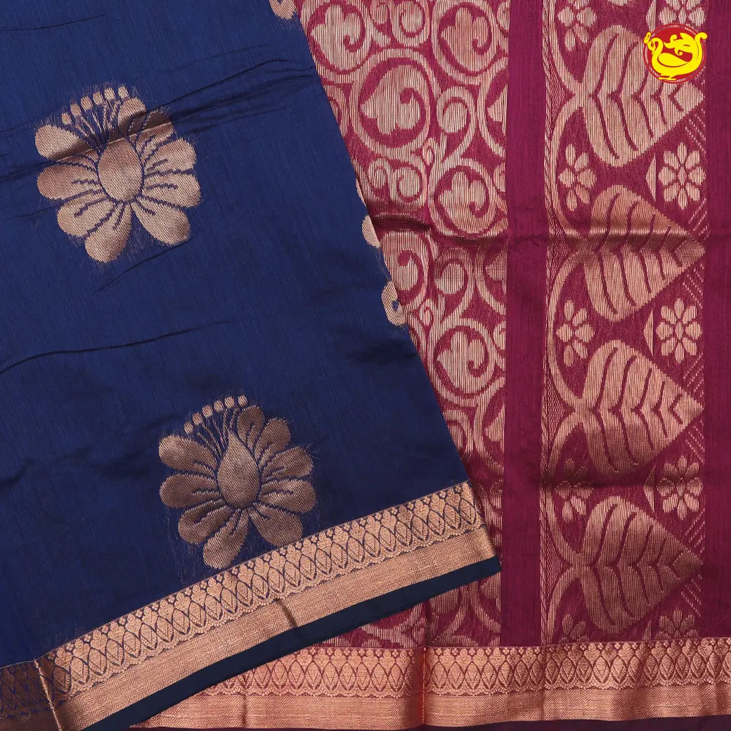 Navy blue With Magenta Kalyani Cotton Saree