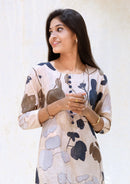 Iniya- Beige color With leaf prints ladies straight kurti Readymade