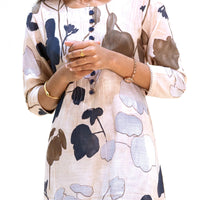 Iniya- Beige color With leaf prints ladies straight kurti Readymade