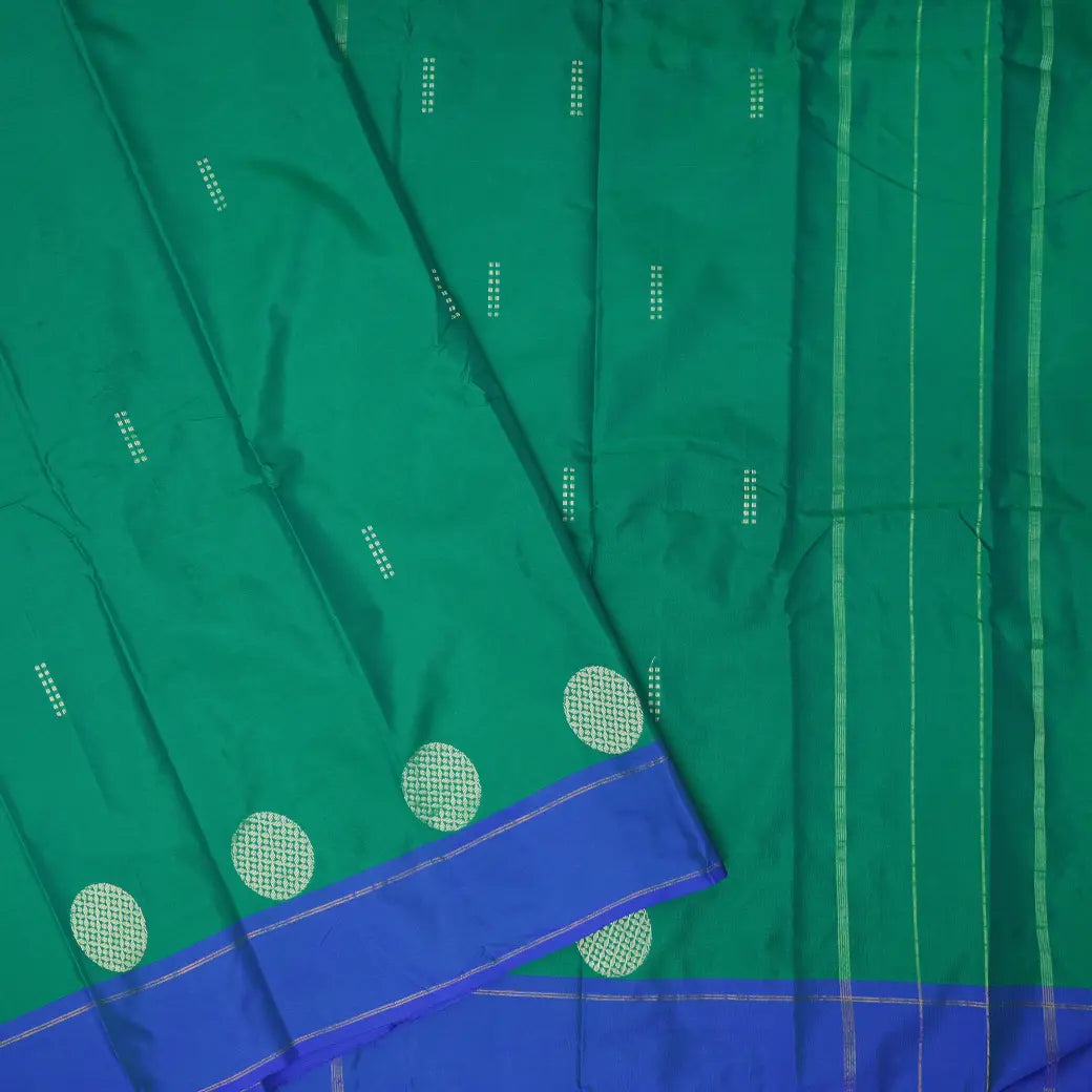 Emerald Green  With Royal Blue  Border  Arani Silk Saree