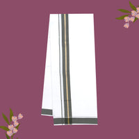 White with Dark Grey Border Single Layer Cotton Men’s Dhoti