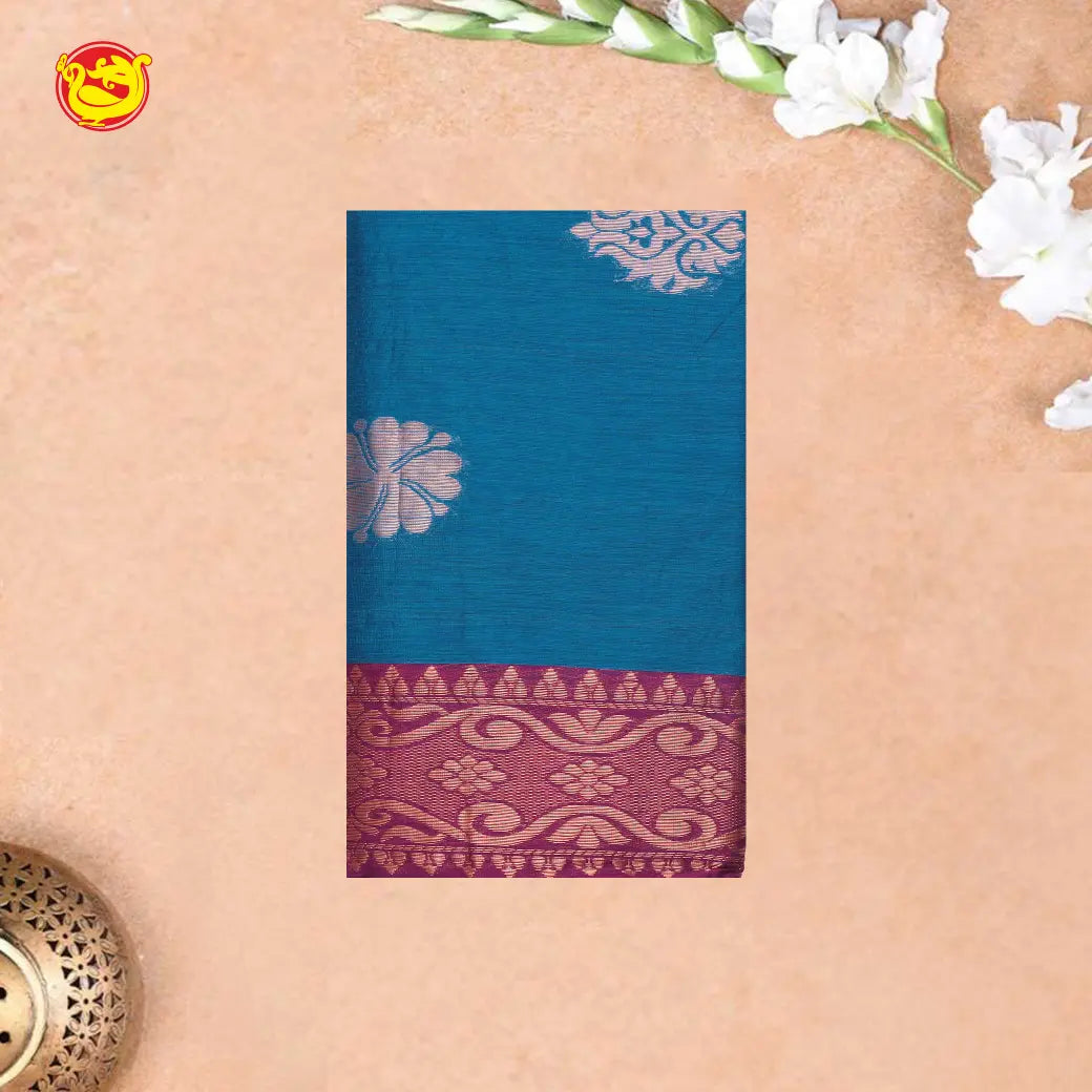 Blue With Dark Purple Kalyani Cotton Saree