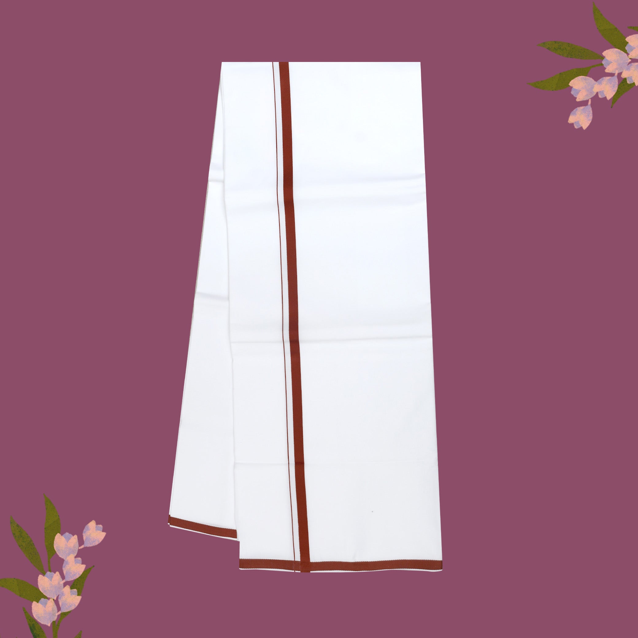 White with Brown Border Single Layer Cotton Men’s Dhoti