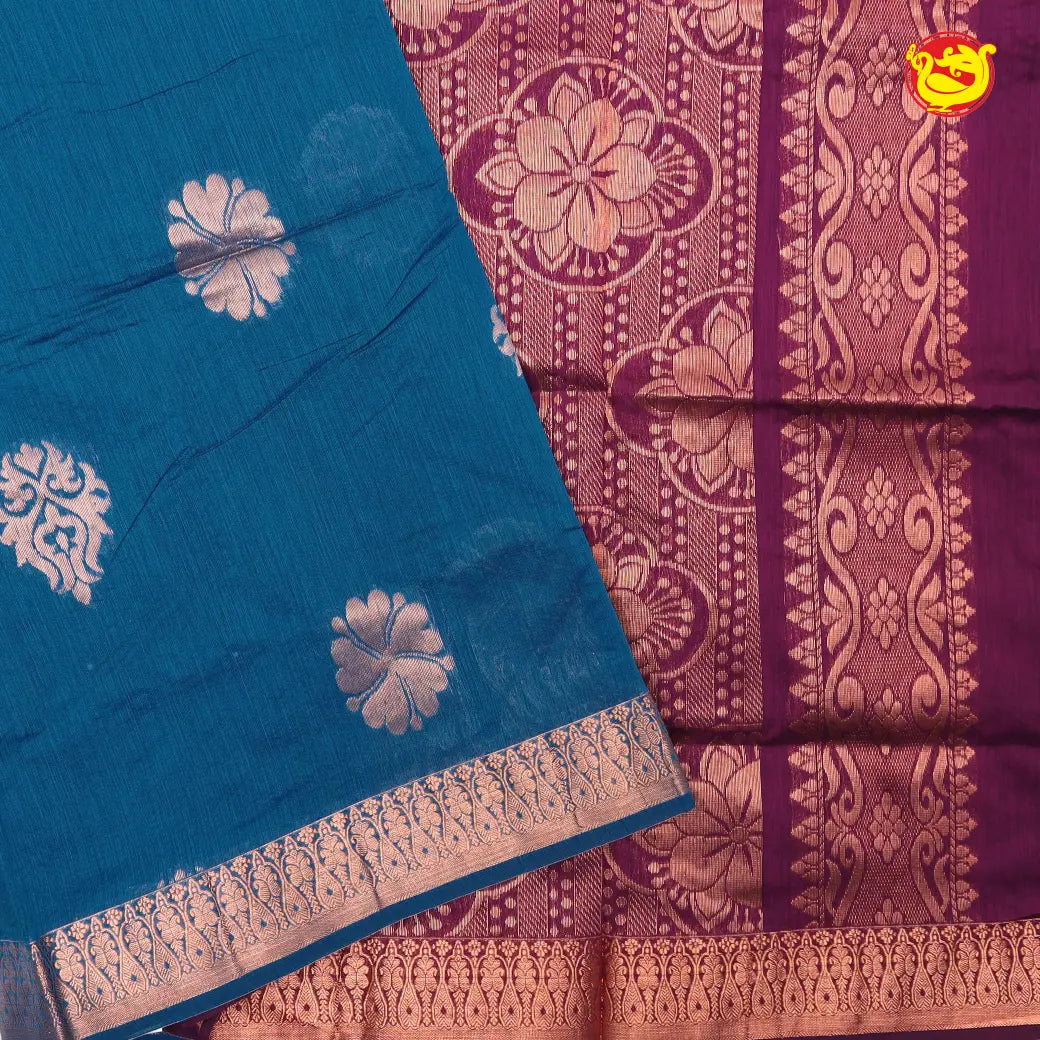 Blue With Dark Purple Kalyani Cotton Saree