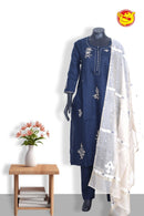 Navy Blue With White Ladies Branded Readymade Chudi Set - Thenianantham