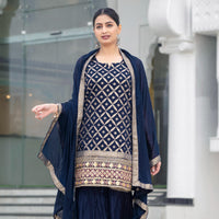 Navy Blue Ladies Branded Readymade Sharara Set