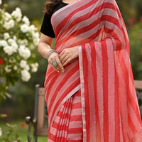 Red With White  Colour   Mul Mul Cotton Sarees