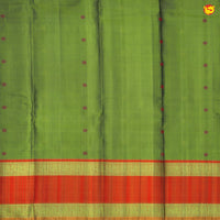 Light Green and Light Red With Floral Buttas Peacovk Border Kanchipuram Soft Silk Saree - Thenianantham