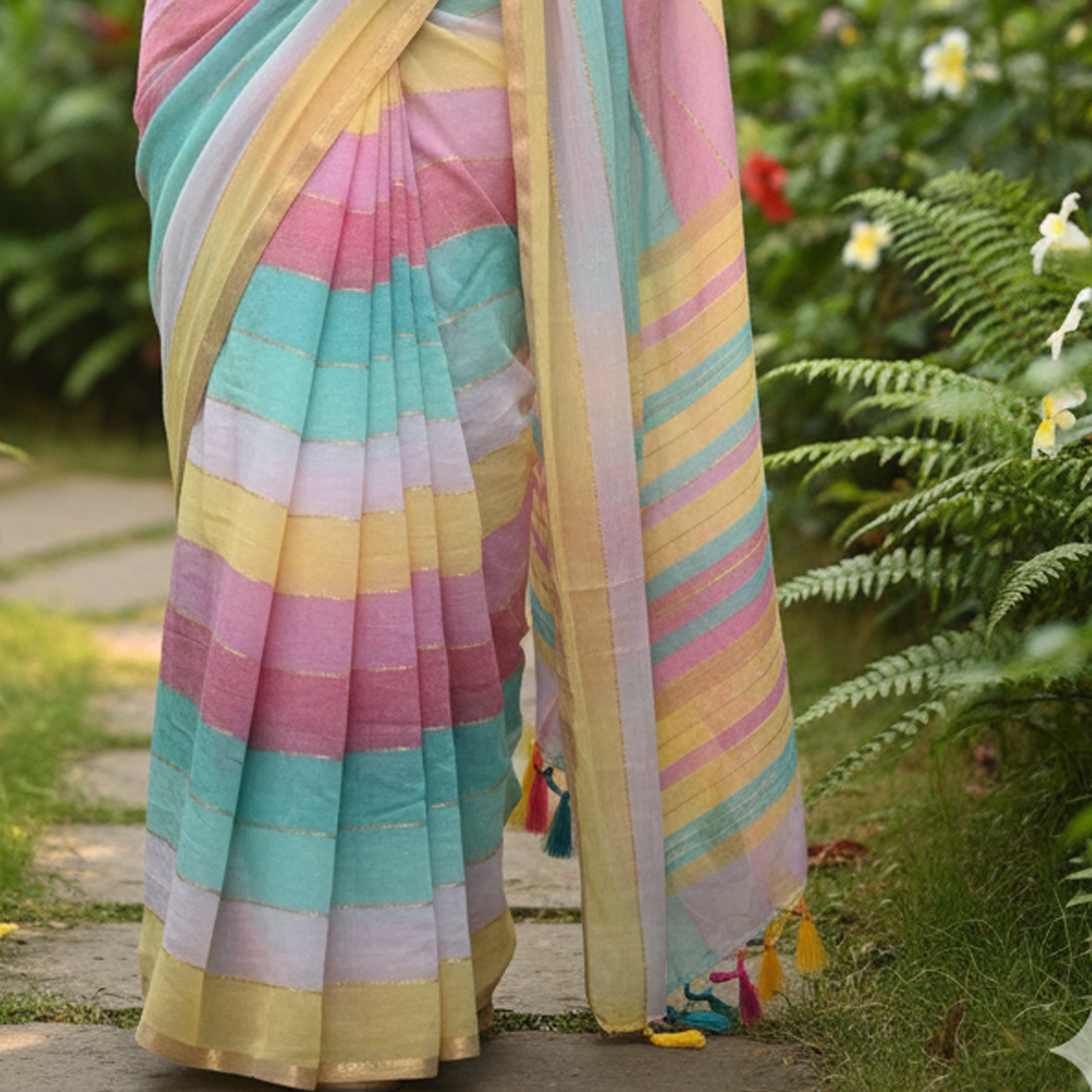 Multi Colour Mul Mul Cotton Sarees