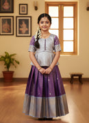 Silver With Purple Girls Branded Readymade Pattu Pavadai