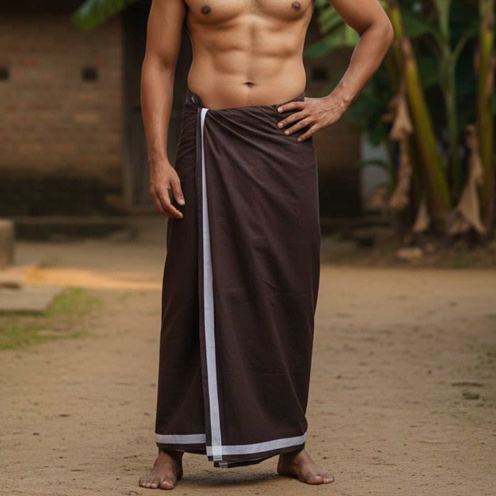 Dark Brown -Men’s Plain Cotton Lungi – Soft & Comfortable