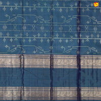 Peacock Blue With Stripes Motifs Gold Zari Peacock and Stripes Long Border Pure Kanjivaram Wedding Silk Saree