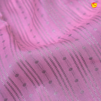 Light Pink With Cream Motifs Silver Zari Striped Pure Kanjivaram Subhalaya Soft Silk Saree - Thenianantham