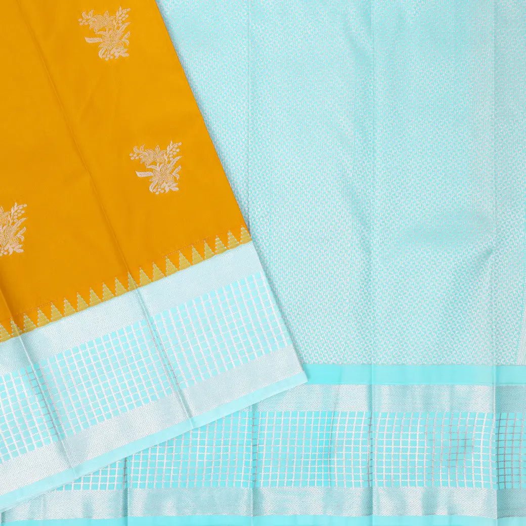 Yellow with Light Sky blue Art Silk Saree