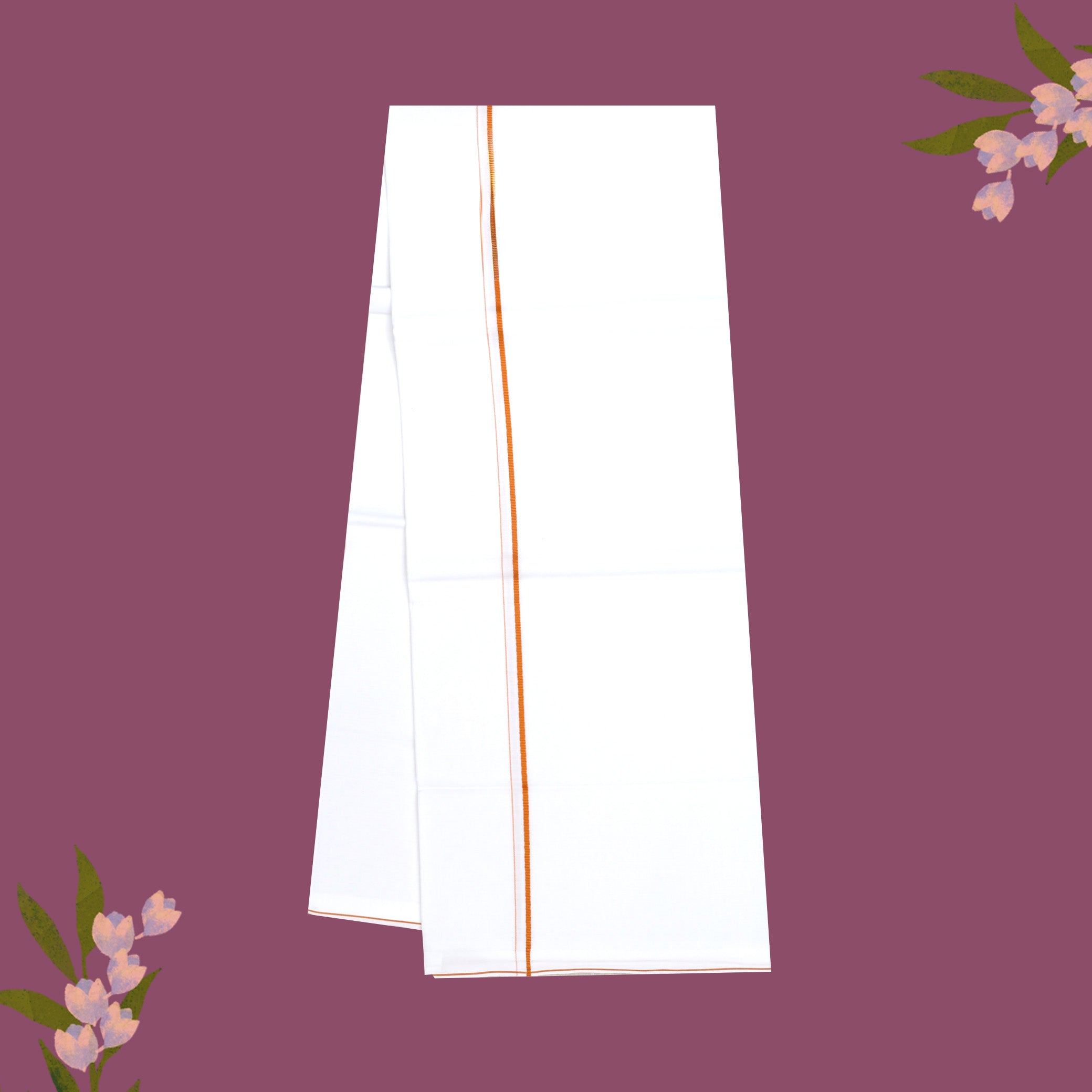 White with Orange Border Single Layer Cotton Men’s Dhoti