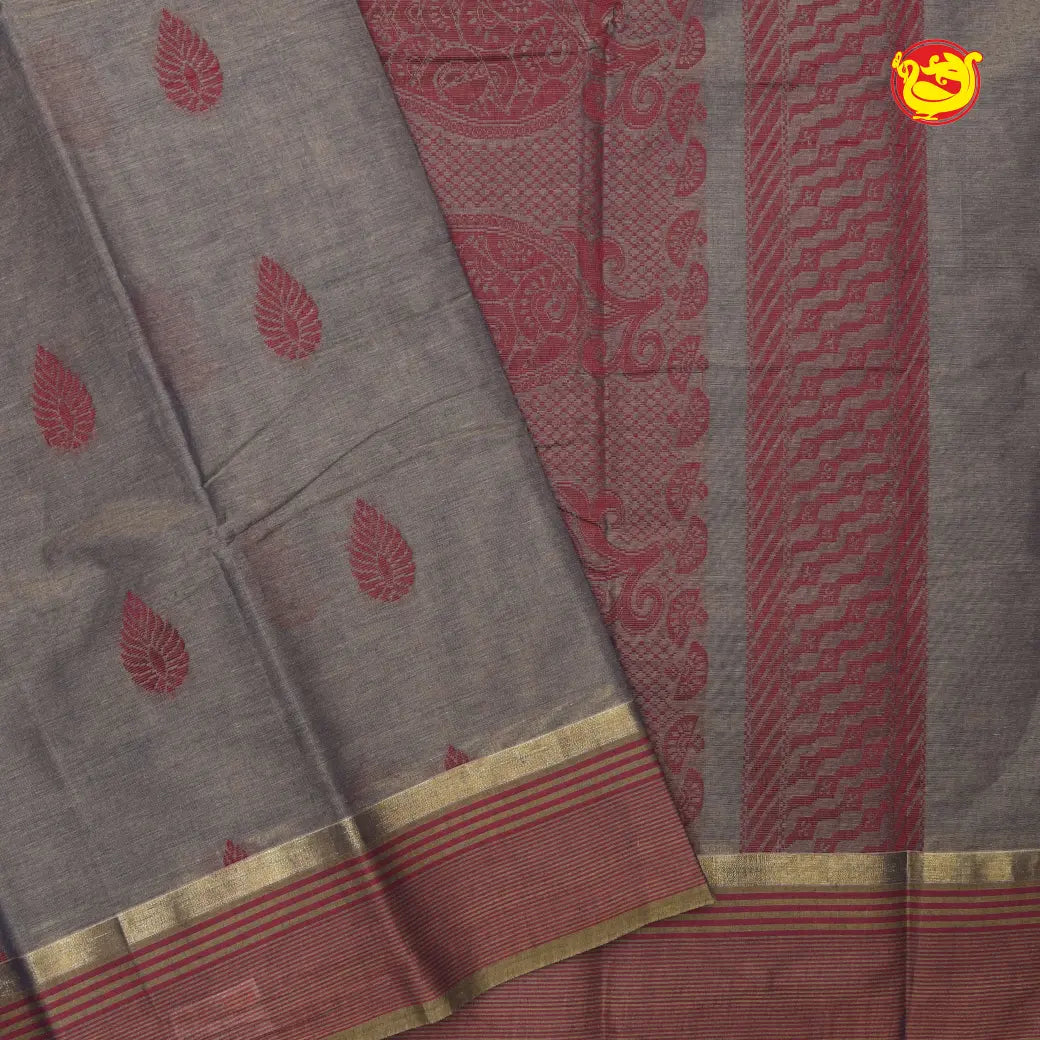 Gray with Pink Pure Bengal Cotton Saree without Blouse