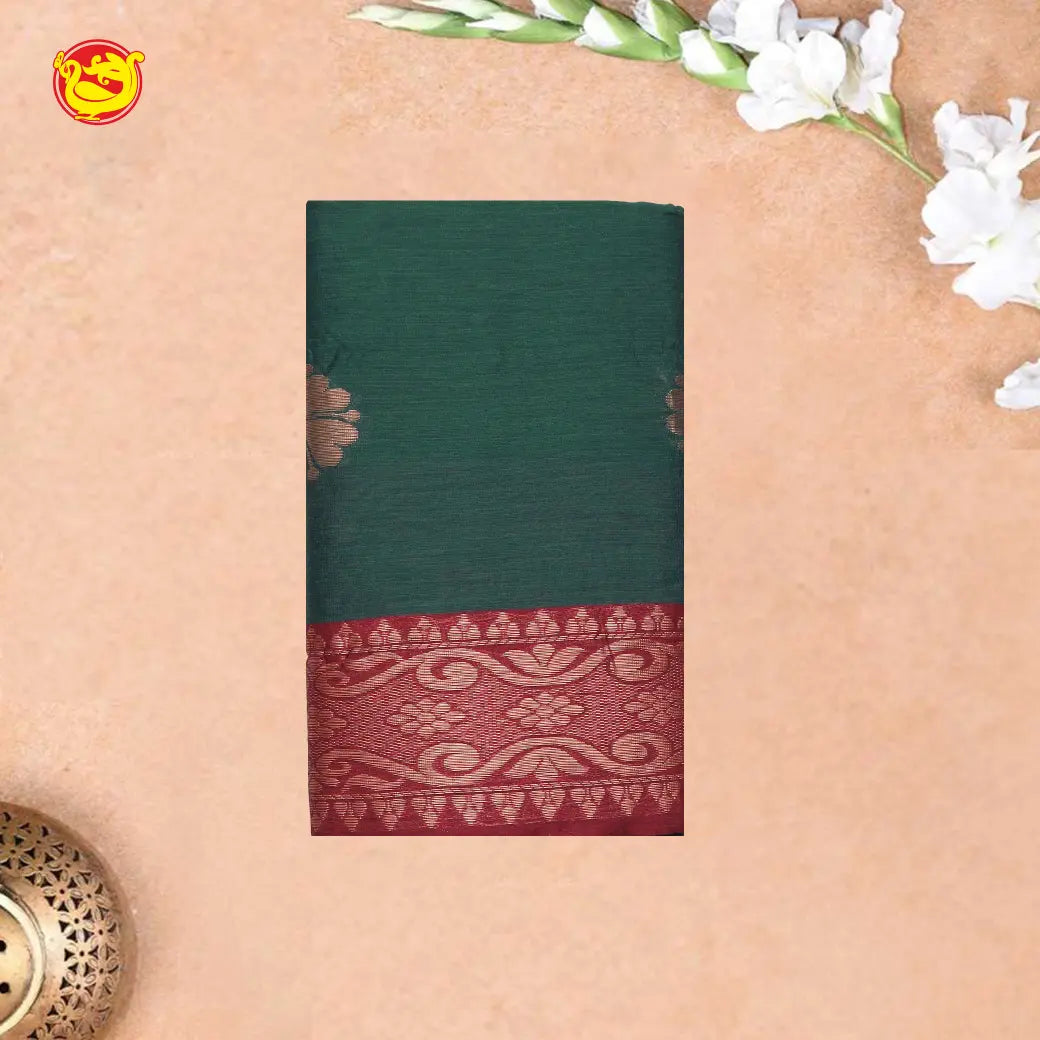 Dark Green With Maroon Kalyani Cotton Saree