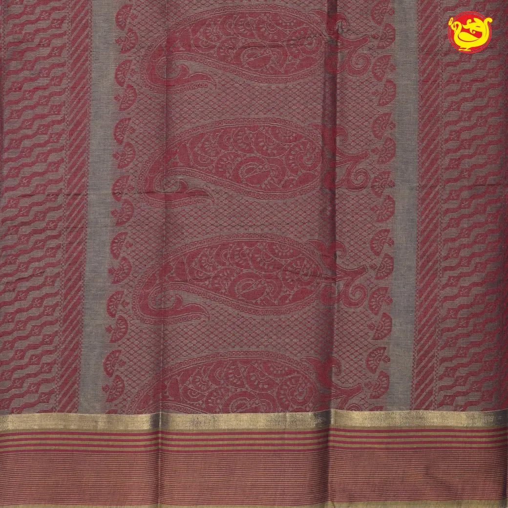 Gray with Pink Pure Bengal Cotton Saree without Blouse