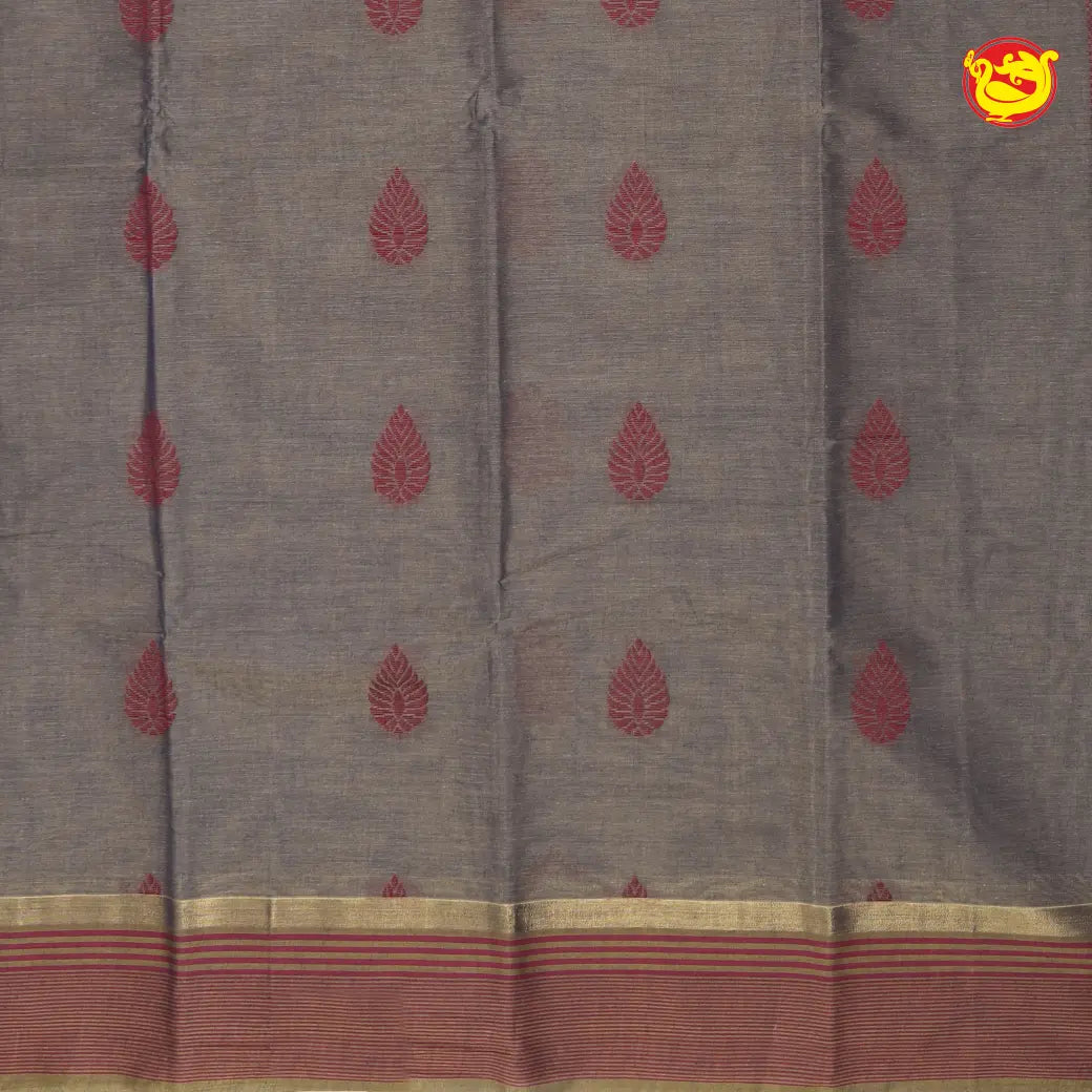 Gray with Pink Pure Bengal Cotton Saree without Blouse