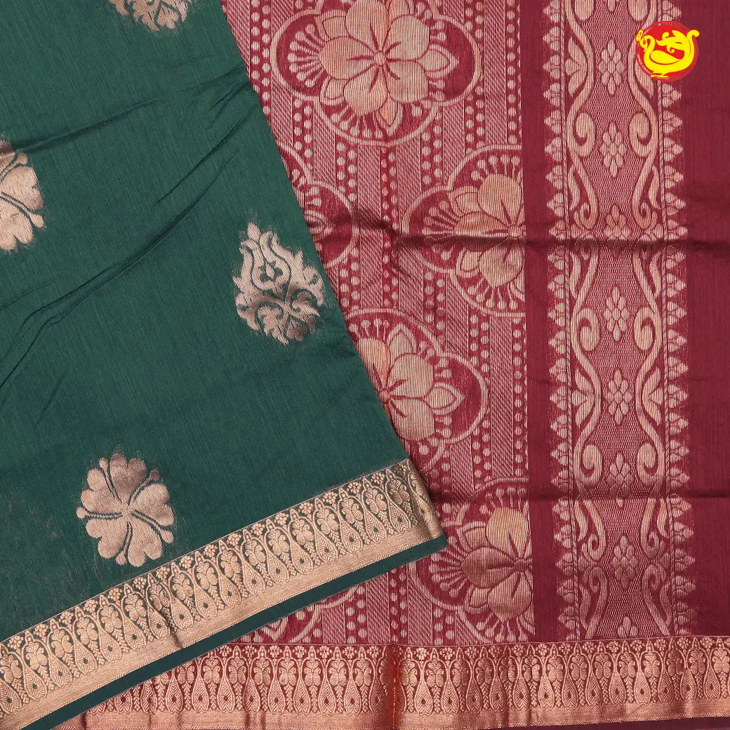 Dark Green With Maroon Kalyani Cotton Saree