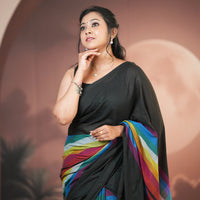 Black With Multi Colour Mul Mul Cotton Sarees