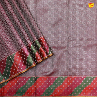 Wine Floral Silver Zari Colorful Waves with Buttas Border Soft Silk Saree - Thenianantham