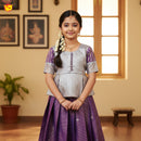 Silver With Purple Girls Branded Readymade Pattu Pavadai