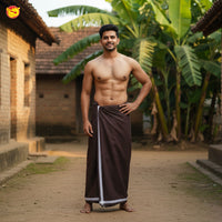 Dark Brown -Men’s Plain Cotton Lungi – Soft & Comfortable